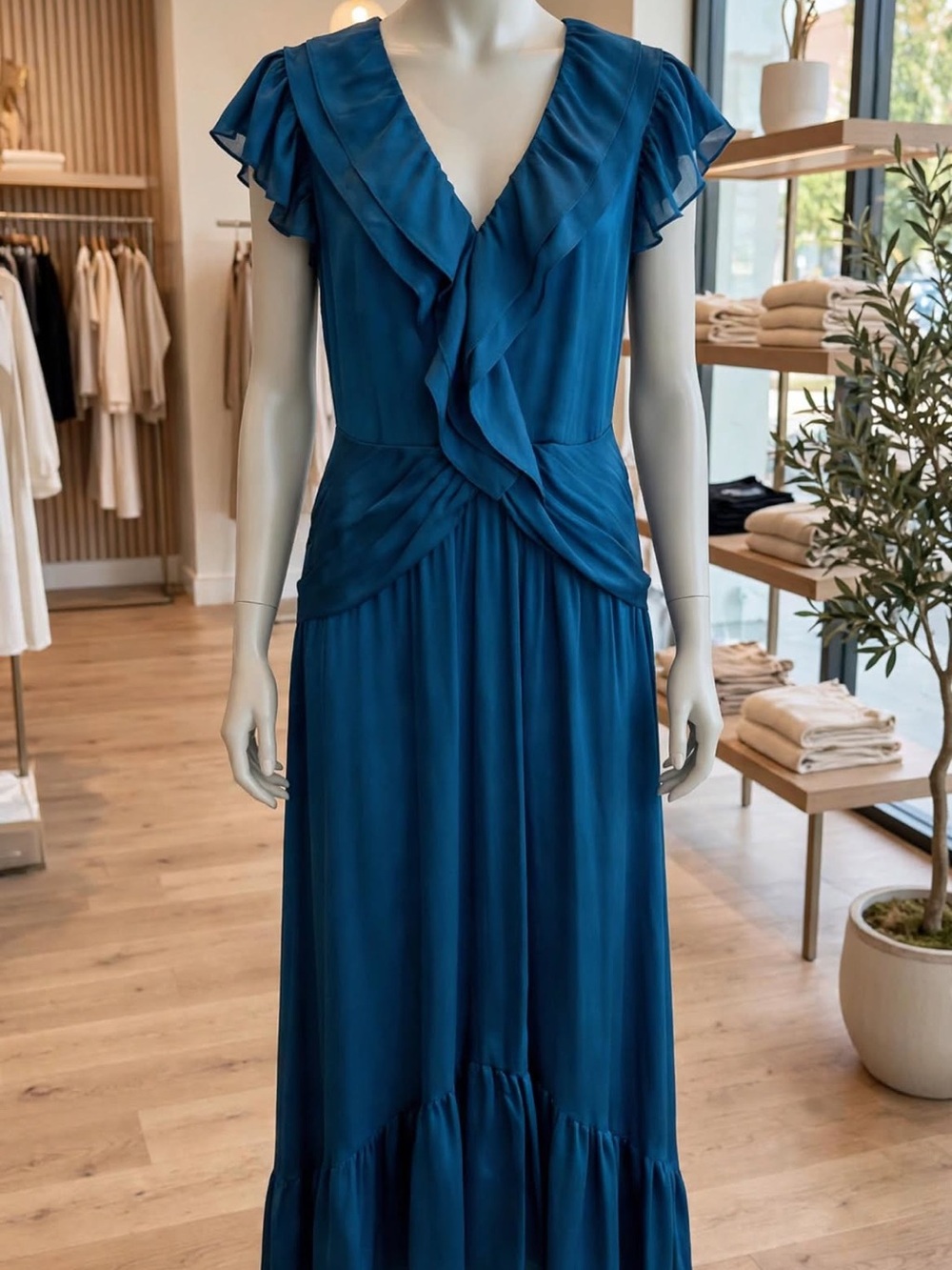 Dkny Teal Ruffle-Trim Maxi Dress